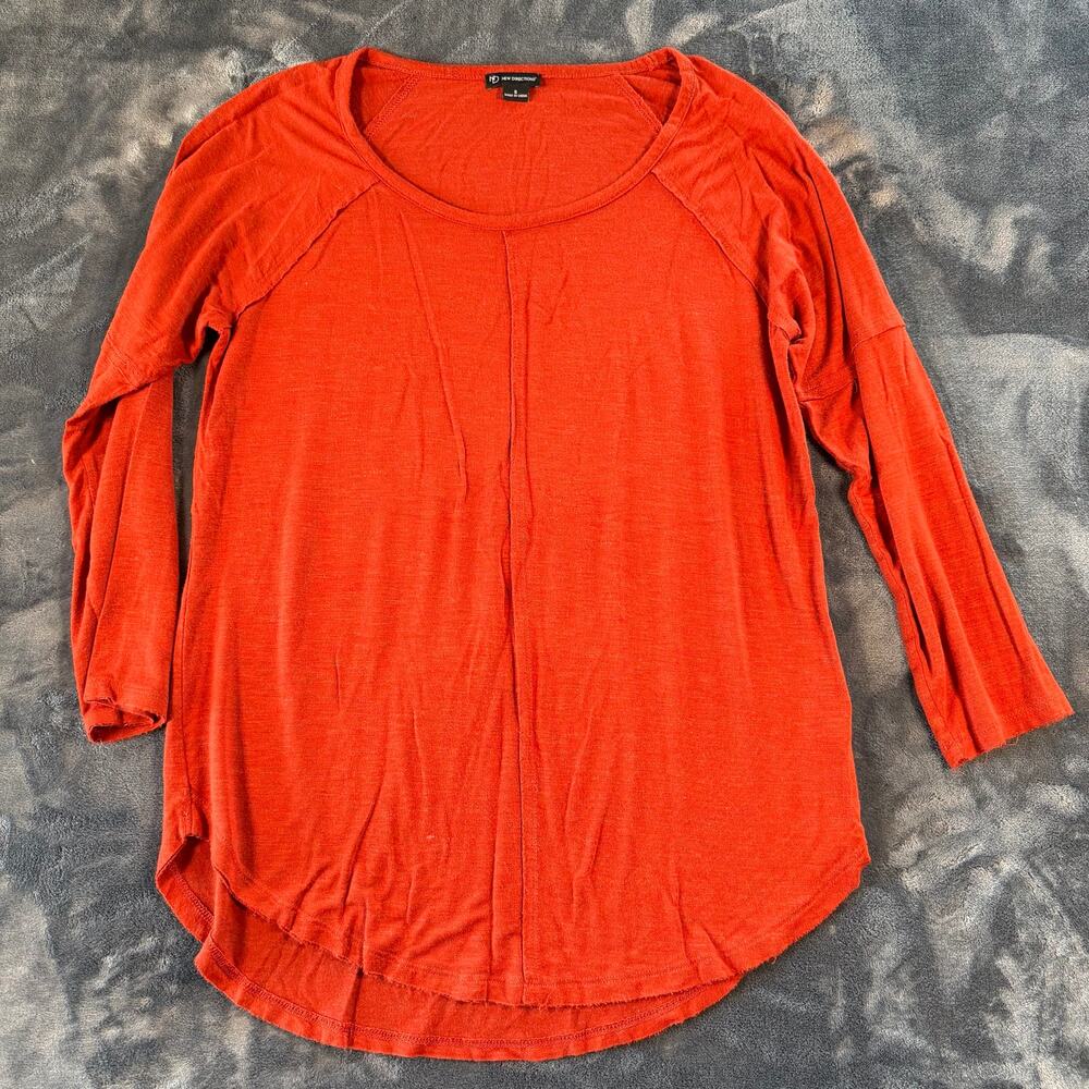 New Directions Womens Small Rust Orange Slub Knit 3/4 Sleeve Tunic Top
